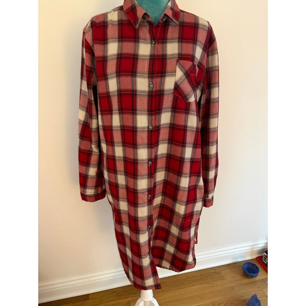 SCOTCH & SODA Flannel Plaid Longline Shacket Shirt Dress Red Cream Grandpacore 2